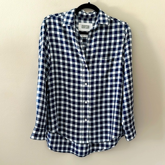 Grayson The Hero Button Down Shirt Long Sleeve Navy Check Sz XS Preppy Western - Picture 1 of 8